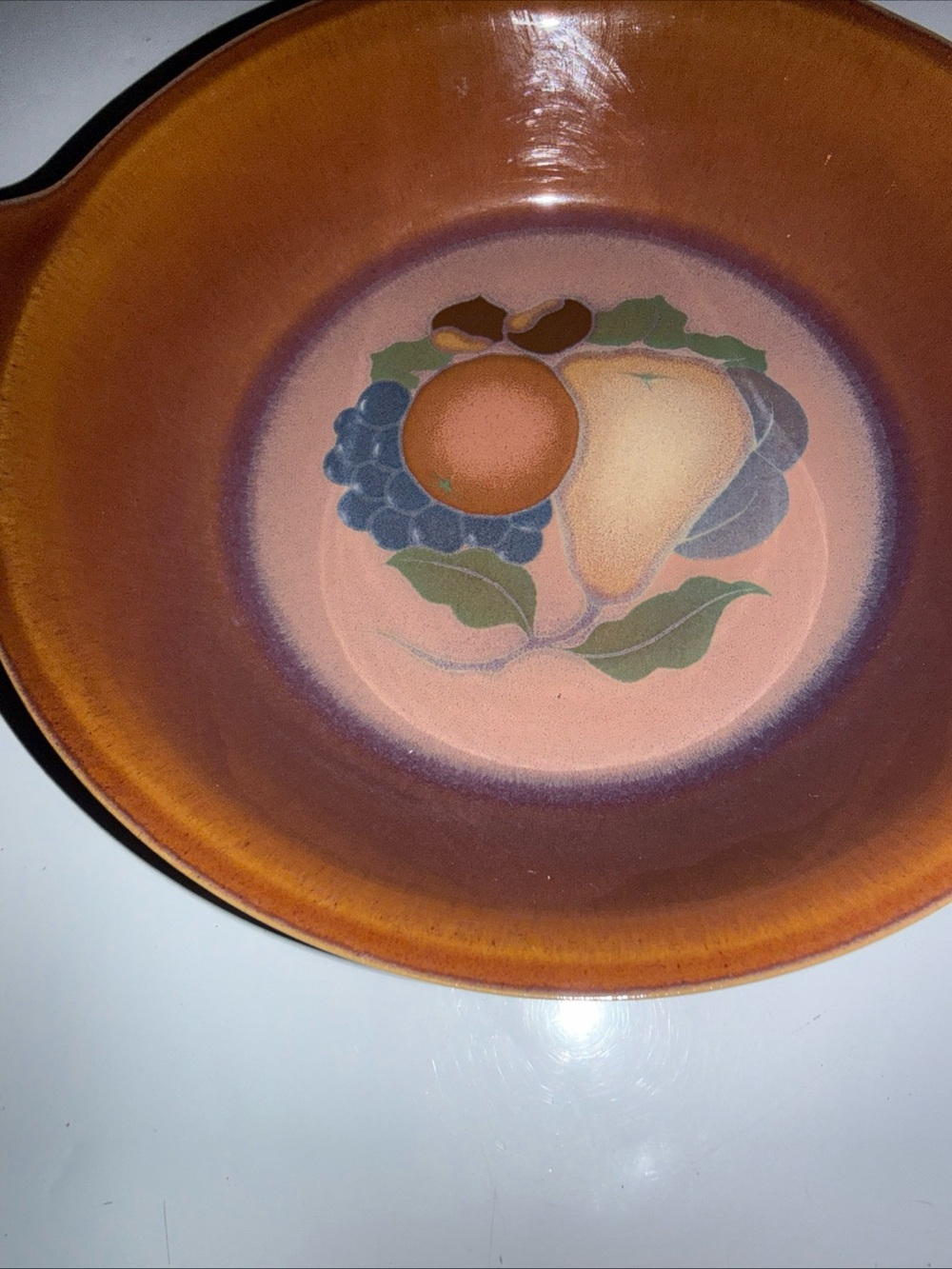 Denby Langley England Orchard 8" Round Handled Baking Serving Dish Brown Fruit - Picture 4 of 8